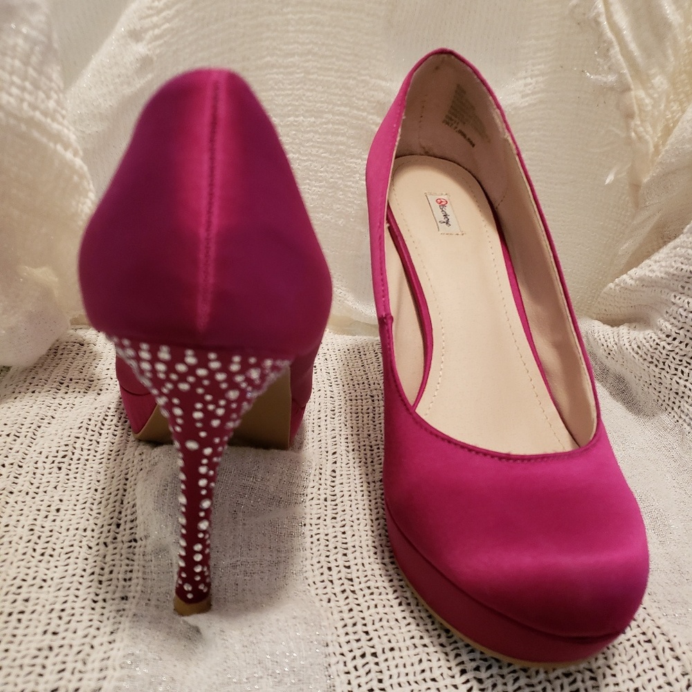 Fuchsia jeweled 3 inch heels